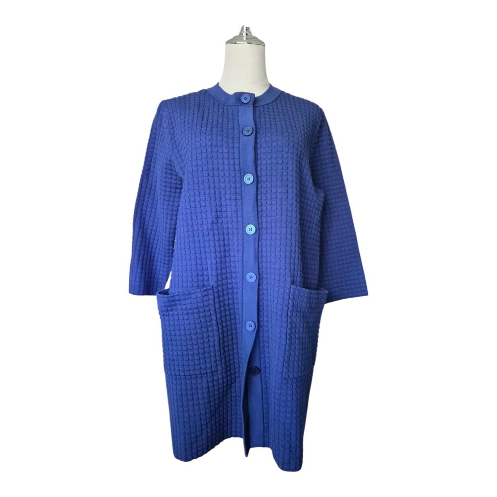 COS Textured Knit Cardigan Blue Longline Button Front Pocket Sweater Coat Size M